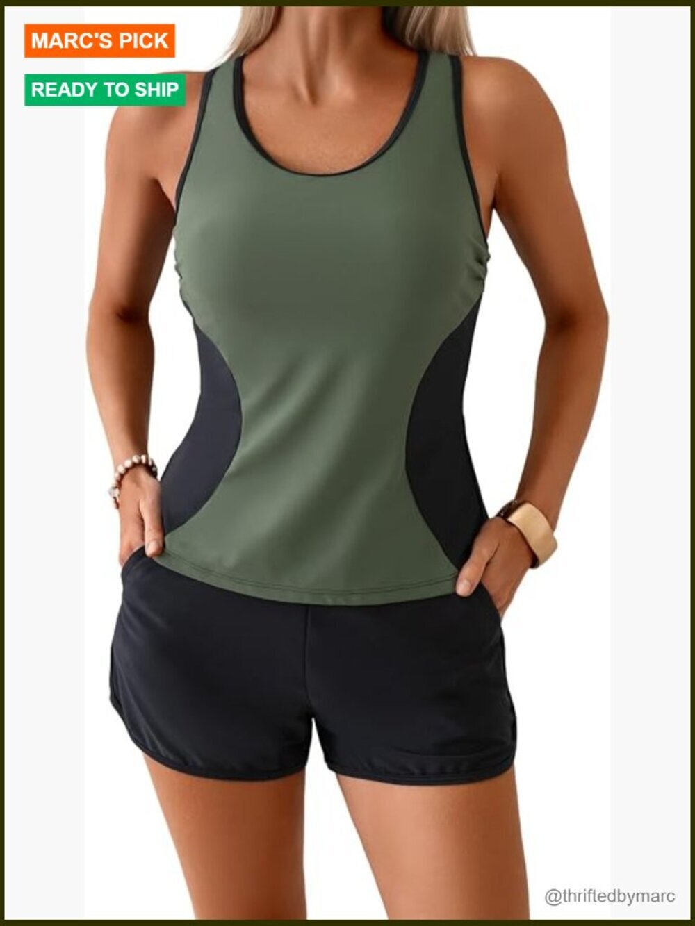 Tankini Swimsuits for Women Tummy Control Two Piece with Pockets Boyshorts